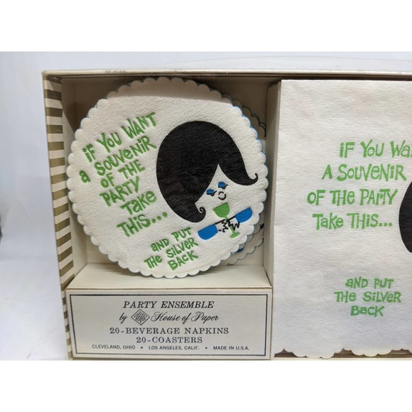 12 Vintage napkin and coaster set 50 60 graphic Humor Put the Silver Back - Picture 6 of 6